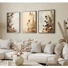 Bestablo 3 Parça Çerçeveli Dekoratif Renkli Çiçekler Ahşap Tablo Seti, Ev Dekoru Bestablo