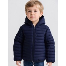 Kids Moda Evi Su Geçirmez Polar Astar Fermuarlı Kapşonlu Lacivert Çocuk Montu
