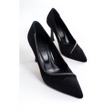 Özse Shoes Siyah Kadife Taş Detaylı Yüksek Topuk Stiletto