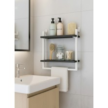 40x20 cm Banyo Rafı Duvara Monte Havluluk 2 Katlı Dekoratif Düzenleyici Organizer Beyaz Metal
