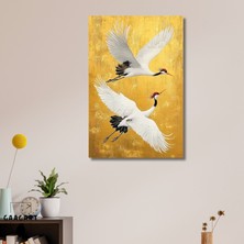 Gaagart Tekli Dikey Kanvas Tablo Yağlı Boya Görünümlü Gold Uçan Turna Kuşları