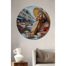 Teona Ahşap Paris Sokakları Kahve Keyfi Yağlı Boya Görünümlü Ahşap Dekoratif Tablo Yuvarlak Tablo