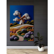 Teona Ahşap Sevimli Ahşap Ev ve Rengarenk Çiçekler Yağlı Boya Görünümlü Ahşap Dekoratif Tablo Dikdörtgen Tablo