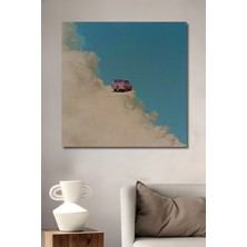 Teona Ahşap Pembe Araba Bulutların Üzerinde Yağlı Boya Görünümlü Ahşap Dekoratif Tablo Dikdörtgen Tablo