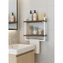 40x20 cm Banyo Rafı Duvara Monte Havluluk 2 Katlı Dekoratif Düzenleyici Organizer Beyaz Metal