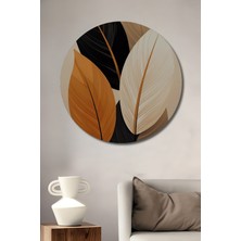 Teona Ahşap Soyut Yapraklar Yağlı Boya Görünümlü Ahşap Dekoratif Tablo Yuvarlak Tablo