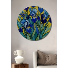 Teona Ahşap Mavi Sümbül Yağlı Boya Görünümlü Dekoratif Ahşap Tablo Yuvarlak Tablo