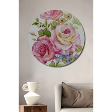 Teona Ahşap Pembe Gül Buketi Yağlı Boya Görünümlü Dekoratif Ahşap Tablo Yuvarlak Tablo