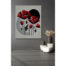 Teona Ahşap Kırmızı Haşhaş Çiçekleri Yağlı Boya Görünümlü Ahşap Dekoratif Tablo Dikdörtgen Tablo