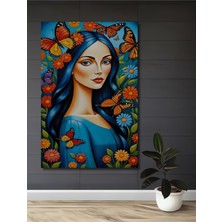 Teona Ahşap Mavi Saçlı Kelebek Kraliçesi Yağlı Boya Görünümlü Ahşap Dekroatif Tablo Dikdörtgen Tablo