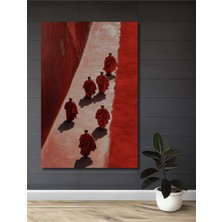 Teona Ahşap Gızemlı Keşişler Seyahati Kırmızı Renk Sulu Boya Görünümlü Dekoratif Ahşap Tablo Dikdörtgen Tablo