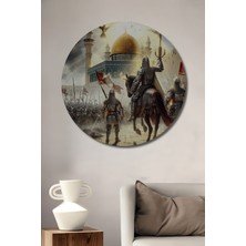 Teona Ahşap Haçlı Seferleri Yağlı Boya Görünümlü Ahşap Dekoratif Tablo Yuvarlak Tablo