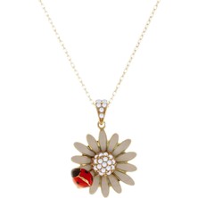 Hakan Mücevherat Uğur Böcekli Papatya Kolye 14 Ayar Altın