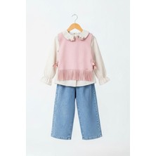 Miniğimin Cicileri Süet Püsküllü Kız Çocuk 3 lü takım - Pembe