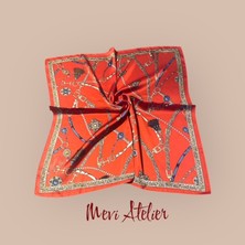 Mevi Atelier Kırmızı Desenli Fular 70 x 70
