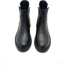 Gdt Ayakkabı Hakiki Deri Siyah Fermuarlı Kalın Topuk Ortopedik Kadın Bot