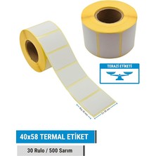 Etiketi | 30'lu Rulo Paket | 40X58 mm Termal Barkod Etiketi | 500 Sarım | Yüksek Kalite | Hızlı Baskı | Dayanıklı | Ekonomik | Perakende ve Market Kullanımı | Kolay Yapışma | Net Yazdırılabilir