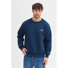 Sparrow Oversize Bisiklet Yaka Şardonlu Erkek Sweatshirt 3 Iplik Pamuklu Indigo - L