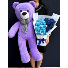 Lenostra Sevgiliye Hediye - Ayıcıklı Çiçek Buketi - Büyük Peluş Ayıcık Mor - Dogum Gunu - Yil Donumu - Ozur