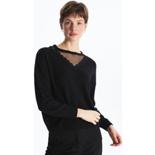 Lc Waikiki Yeni Sezon Bisiklet Yaka Dantel Detaylı Oversize Kadın Triko Kazak