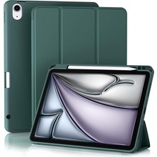 Ipad Air 11INÇ 2024 Air 4-5-6.nesil 10.9 ile Uyumlu Kılıf Pen Charge Kalem Bölmeli Orj Kapak Case, Koyu Yeşil