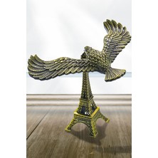 Gampus Vintage Metal Biblo Eyfel Kulesi Üzerinde Kartal 2 Parça Dekor Retro Biblo
