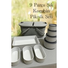 Bayce Home 9 Parça Şık ve Kullanışlı Piknik Sepeti – Gri Antrasit | Modern Tasarım