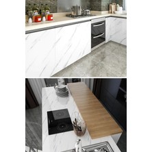Gampus 5 Metre x 60 cm Mermer Folyo Kağıt Beyaz Yapışkanlı Mermer Görünümlü Masa Tezgah Dolap Mutfak Banyo