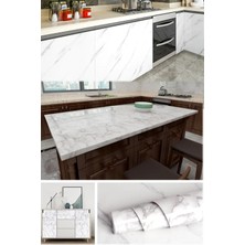 Gampus Mermer Desenli Yapışkanlı Silinebilir Tezgah Üstü Folyo 1 Metre Beyaz