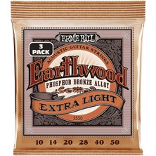 Ball Earthwood Ekstra Hafif Akustik Gitar Telleri Fosfor Bronz 3'lü Paket, Ölçü 10-50