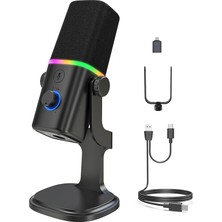Profesyonel Stüdyo Mikrofon Kayıt Condenser Masaüstü Canlı Yayın Mikrofonu Pc USB C, Oyun, Podcast, Kayıt, Yayın, Asmr Sessiz/eko, Telefon Adaptörü, Mac, Winows ile Uyumlu Kd8 - Siyah