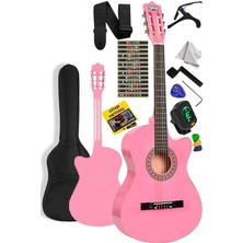 CG-395PK Pembe Renk Kesik Klasik Gitar 4/4 Yetişkin Boy Sap Ayarlı Full Set