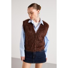 Minaaise Pelüş Triko Yelek Kahve