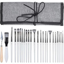 24 Parça Akrilik Yağlıboya Suluboya Guaj Boya Fırça Seti Sentetik Fırça Ahşap Sap Kullanışlı Çanta