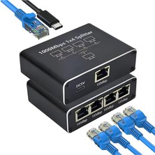 Splitter, Gigabit Ağ Bölücü, Bilgisayar, Hub, Anahtar, Yönlendirici 1x4 Portlu, Evrensel Ağ Genişletici, Usb-C Güç Girişli, 1000MBPS RJ45 Lan Internet Splitter Eşzamanlı Çalışma