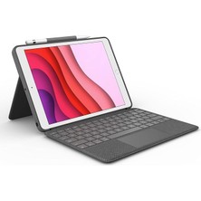 Combo Touch Klavyeli iPad Kılıfı, Ayrılabilir, Trackpad ve Smart Connector Özellikli, Arka Aydınlatma ve Destek Ayaklı Klavye, iPad 10.2 Inç 7. 8. ve 9. Nesil ile Uyumlu, Gri