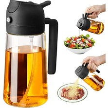 2 Adet Çift Fonksiyonlu Akıtmaz Cam Yağdanlık Sprey Akıtma Ayçiçek Yağı Zeytin Yağı Şişesi Yağlık 450ML