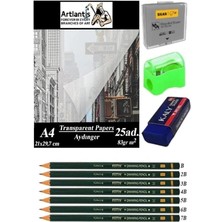 Kağıdı A4 83 gr 25'li 1 Paket Eskiz Kağıdı Fatih Dereceli Kalem Hamur Silgi Sınav Silgisi Kalemtraş