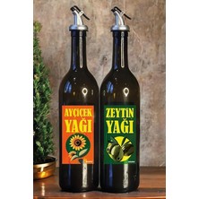 Yağ Şişesi Seti 2'li, 750 ml Zeytinyağı & Ayçiçek Yağı Dispenseri, Su Geçirmez Etiketli, Sızdırmaz Otomatik Dökme Başlıklı, Şık & Dayanıklı Yağlık Yağdanlık Set