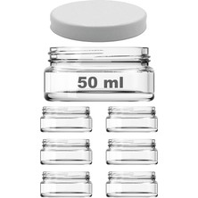 50 ml Şeffaf Krem Cam Kavanoz Plastik Beyaz Kapaklı 6 Adet (50 cc (Krem))