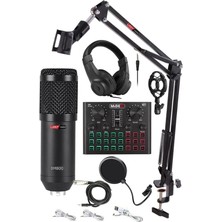 BM800 Live Head Set Efektli Ses Kartı Mikrofon Kulaklık Stand Kayıt Canlı Yayın Seti (Pc ve Telefon)