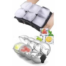 Home Silikon Buz Kalıpları (2 Li Set) Kapaklı Küre Buz Kalıbı ve Büyük Kare Buz Kalıbı & Bpa Içermez (Küre Buzluk Modeli Asortidir)