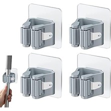 Trend 4 Adet Süpürge Mop Tutucu Duvar Kendinden Yapışkanlı Duvar Delme Gerektirmez (Gri)