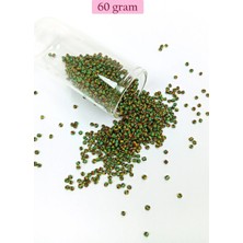 Venüs Shopping Dökme Cam Kum Boncuk (11/0) 2 mm - 60 Gram -  Yeşil Sarı Çizgili - BNC041