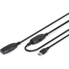 Aktif USB 3.0 Uzatma Kablosu - Tekrarlayıcı Kablosu - USB A Soketi - 20M - 5 Gbit/s - Tak ve Çalıştır - Hotswap - LED Fonksiyon Göstergesi - Siyah