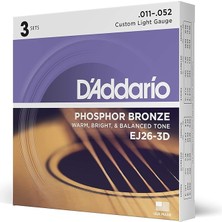 Stahlsaiten Westerngitarre | Höchste Qualıtät Der Belıebtesten Saıtenmarke | EJ26-3D | Phosphor Bronze | Custom Light (11-52) | 3er Pack
