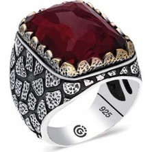 ​gümüş Zirkon Bordo Taşlı Kare Erkek Yüzük