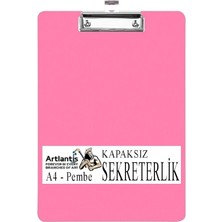 Kapaksız A4 1 Adet Renkli A4 Kapaksız Sekreterlik Klipsli Metal Mekanizmalı 80 Yaprak Kapasiteli Pembe