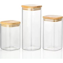 Home 2'li Vakum Kapaklı Borosilikat Cam Saklama Kabı Seti – Mini Boy, Hava Geçirmez, Gıda Saklama Için Ideal-Baharat,kahve,şeker-Mini Baharatlık (Bambu Kare, 150 Ml)