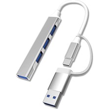 Home 4 Port USB Çoklayıcı ve Type-C Adaptör – 2 In 1 Multi USB 3.0 Hub, MacBook Pro/air ve Type-C Cihazlar ile Uyumlu, Otg Destekli USB Dönüştürücü